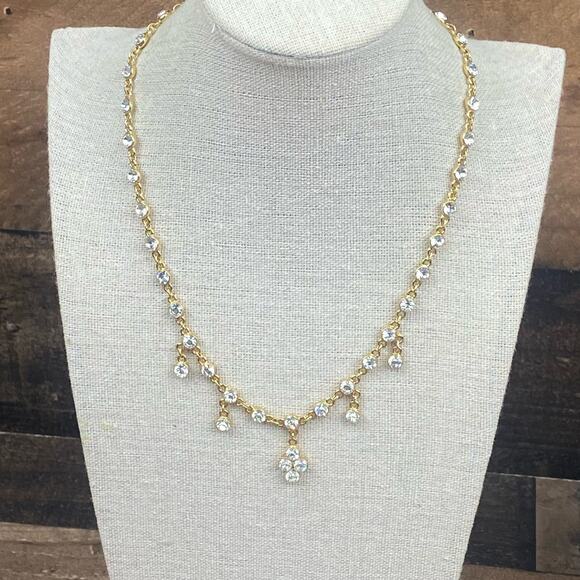 Jessica McClinton Gold Toned Dainty Crystal Necklace and Drop Dangle Earrings - Picture 2 of 9